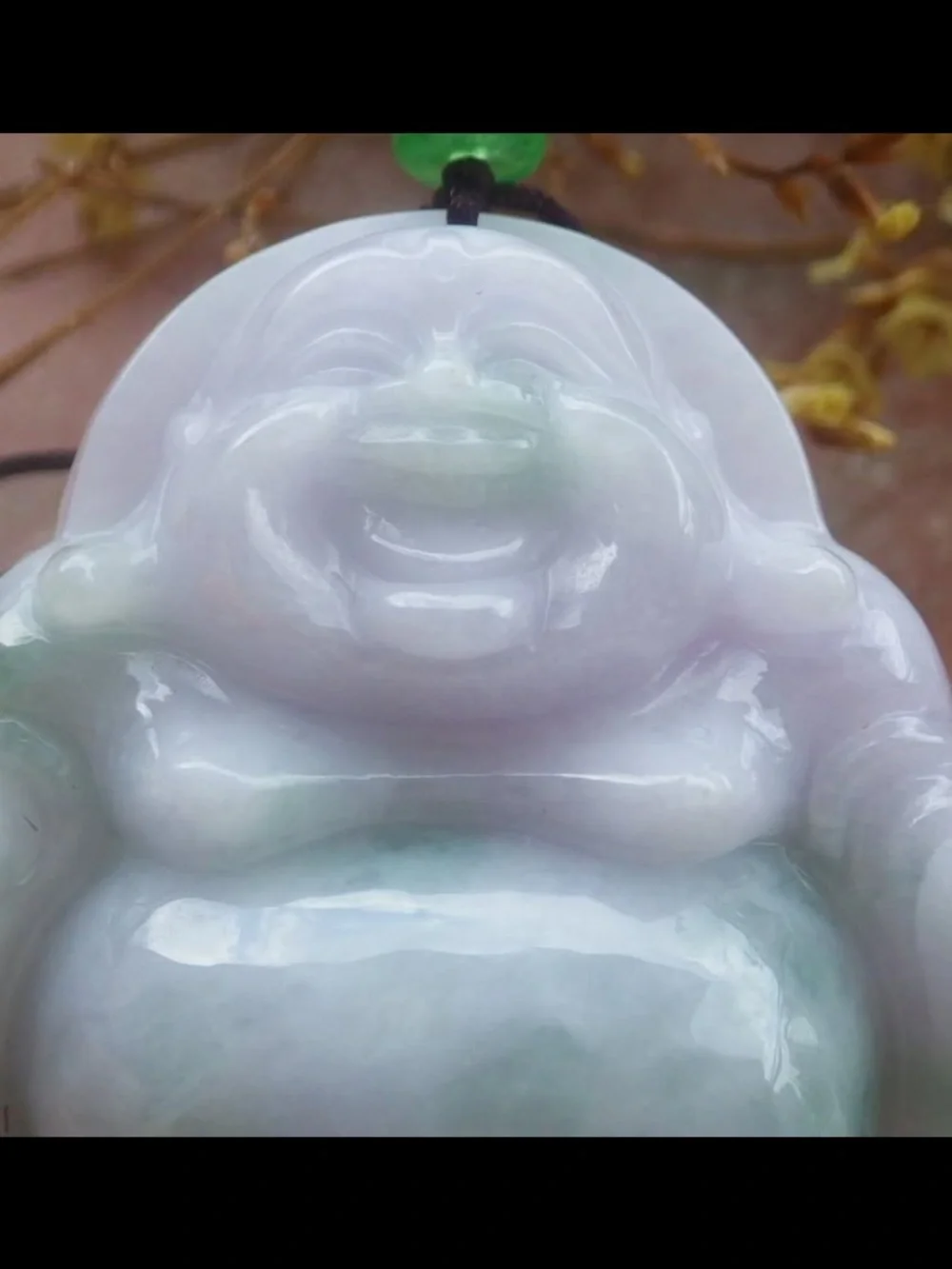 Lavender Green Jade jadeite Laughing Buddha Pendant Necklace certificate